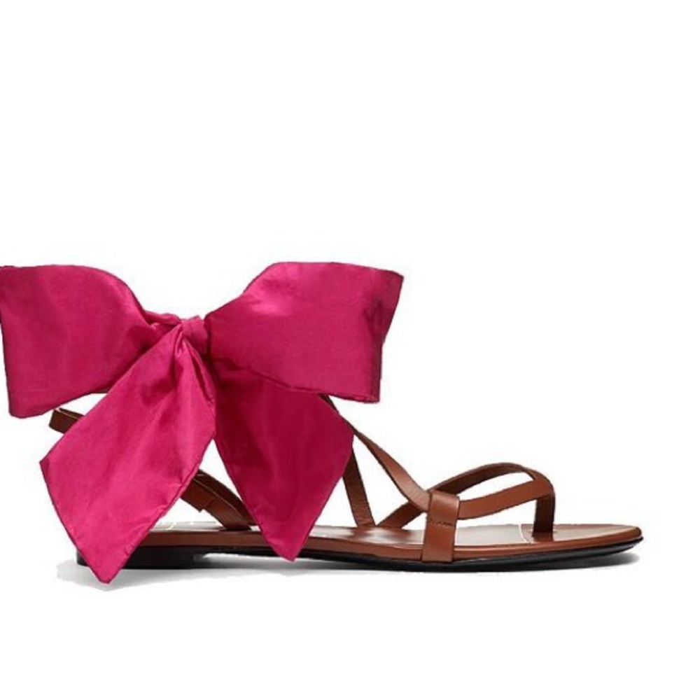 Rare Valentino Brown Lace Up Sandals with Vibrant Pink Bow
